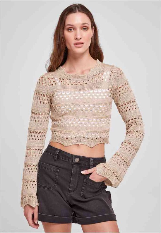 Urban Classics Crop top Cropped Crochet Knit Beige