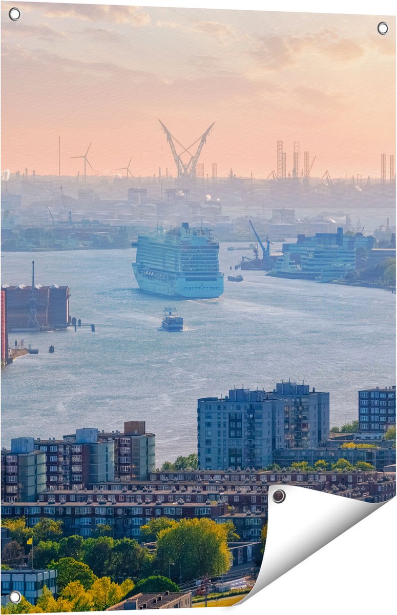 Gards Tuinposter Rotterdamse Haven bij het Water - 60x80 cm - Tuindoek - Tuindecoratie - Wanddecoratie buiten - Tuinschilderij Multikleur