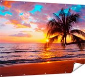 Gards Tuinposter Tropisch Strand tijdens Zonsondergang - 160x120 cm - Tuindoek - Tuindecoratie - Wanddecoratie buiten - Tuinschilderij