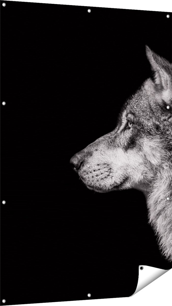 Gards Tuinposter Wolvenkop - Wolf - Zwart Wit - 100x150 cm - Tuindoek - Tuindecoratie - Wanddecoratie buiten - Tuinschilderij Multikleur
