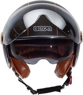 Beon Luxe B120 Geschikt als Fiets Snorfiets Brommer Motor Scooter helm - Retro Vespa jethelm met Zonnevizier - Volwassenen - XS - Mat Zwart - Gratis helmtas