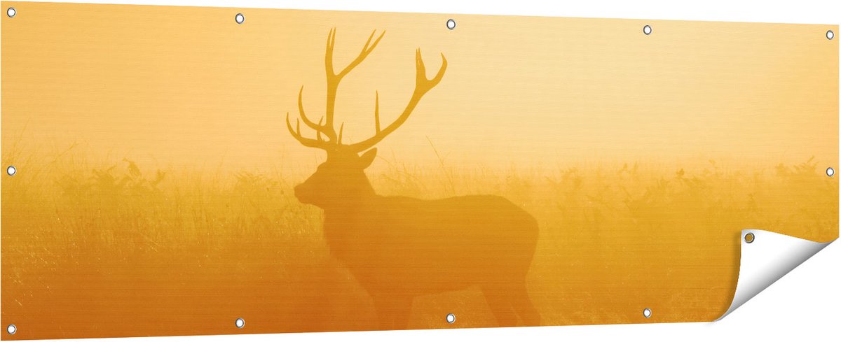 Gards Tuinposter Hert tijdens de Mist - 180x60 cm - Tuindoek - Tuindecoratie - Wanddecoratie buiten - Tuinschilderij Multikleur