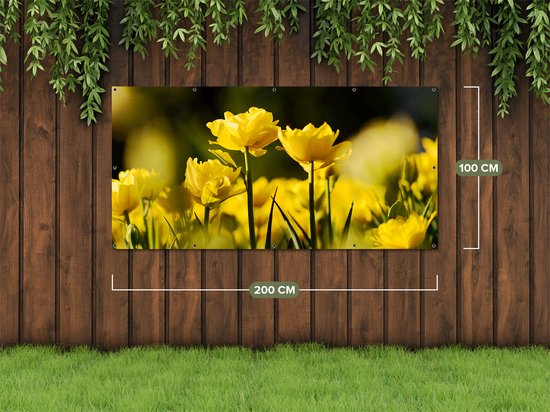 Gards Affiche jardin Tulipes jaunes - Fleurs - 200x100 cm - Toile jardin - Décoration de jardin - Décoration murale extérieur - Tableau jardin