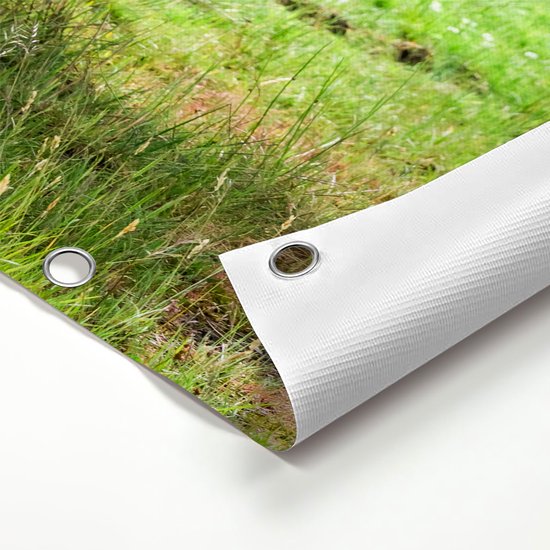 Gards Tuinposter Schotse Hooglander in de Wei - Kleur - 120x160 cm - Tuindoek - Tuindecoratie - Wanddecoratie buiten - Tuinschilderij