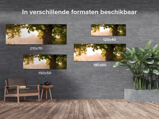Gards Tuinposter Eikenboom aan het Water met Volle Bladeren - 180x60 cm - Tuindoek - Tuindecoratie - Wanddecoratie buiten - Tuinschilderij