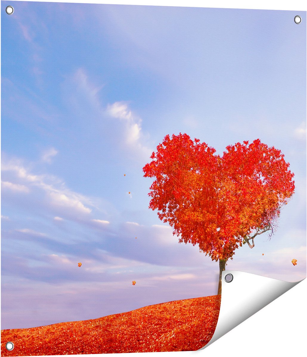 Gards Tuinposter Rode Liefde Boom in een Hart Vorm - 70x70 cm - Tuindoek - Tuindecoratie - Wanddecoratie buiten - Tuinschilderij Multikleur
