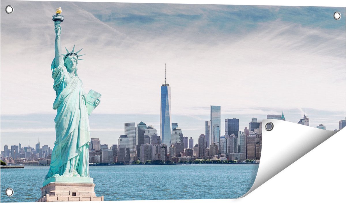 Gards Tuinposter Vrijheidsbeeld in New York - 80x40 cm - Tuindoek - Tuindecoratie - Wanddecoratie buiten - Tuinschilderij Multikleur
