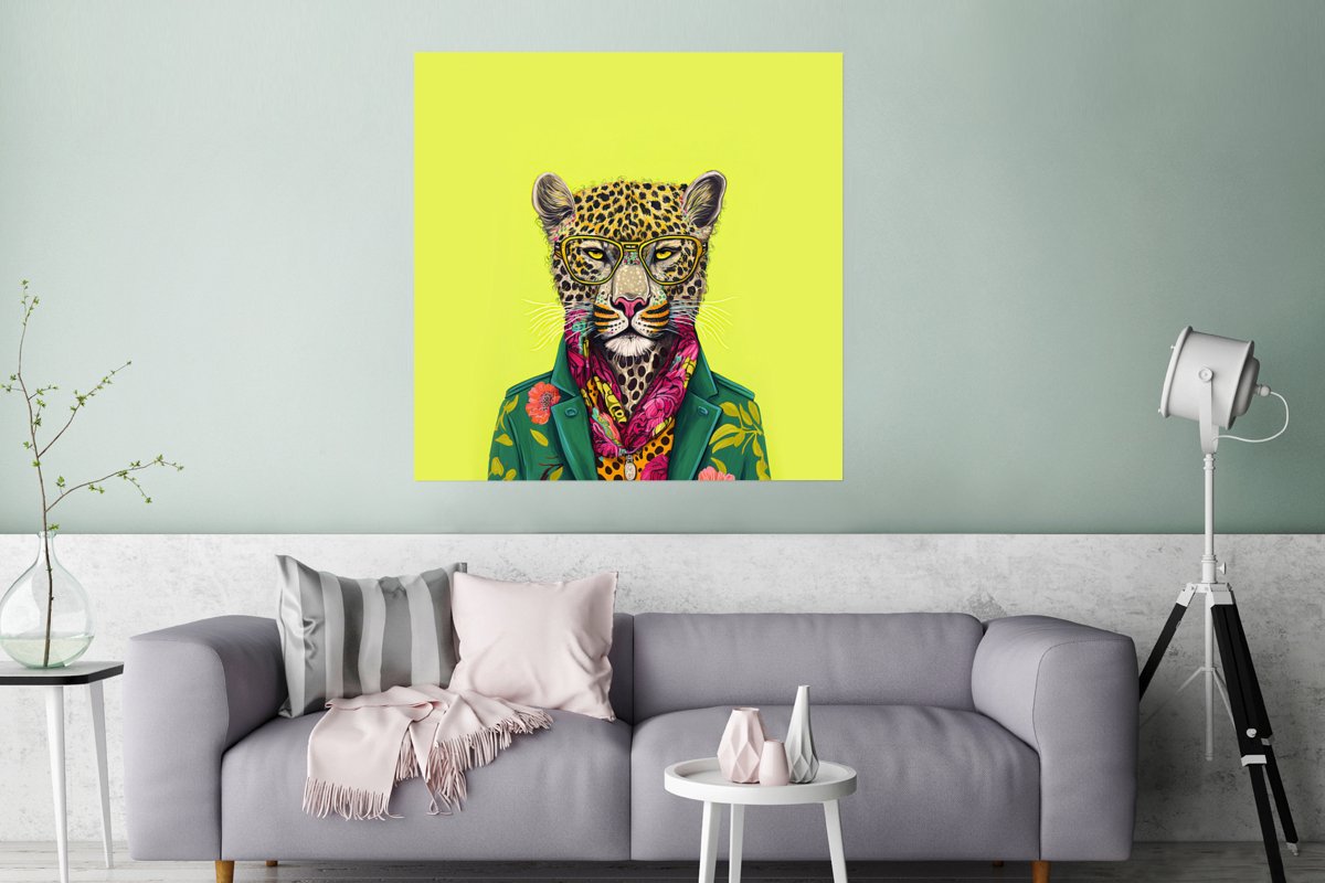 Poster Panter - Dier - Bril - Kleuren - 75x75 cm