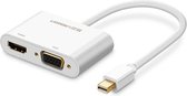 Ugreen 2 in 1 HD 1080P 4K Thunderbolt Mini DisplayPort DP naar HDMI & VGA Plastic Shell Adapter Converter / Kabel voor projector, televisie, monitor (zilver)