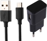 5V 2.1A intelligente identificatie USB-lader met 1m USB naar micro USB-oplaadkabel, EU-stekker, voor Samsung / Huawei / Xiaomi / Meizu / LG / HTC en andere smartphones (zwart)