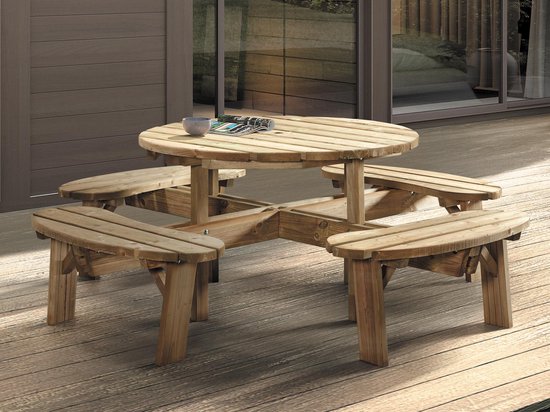 Mobistoxx Ronde picknicktafel TRAPANI 8 personen noorse den/spar - picknickbank - tuintafel