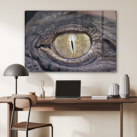MuchoWow® Peinture sur verre - Oeil - Crocodile - Marron - 120x80 cm - Peintures sur verre acrylique - Photo sur Glas