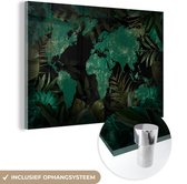 MuchoWow® Glasschilderij 90x60 cm - Schilderij acrylglas - Wereldkaart - Groen - Bladeren - Foto op glas - Schilderijen