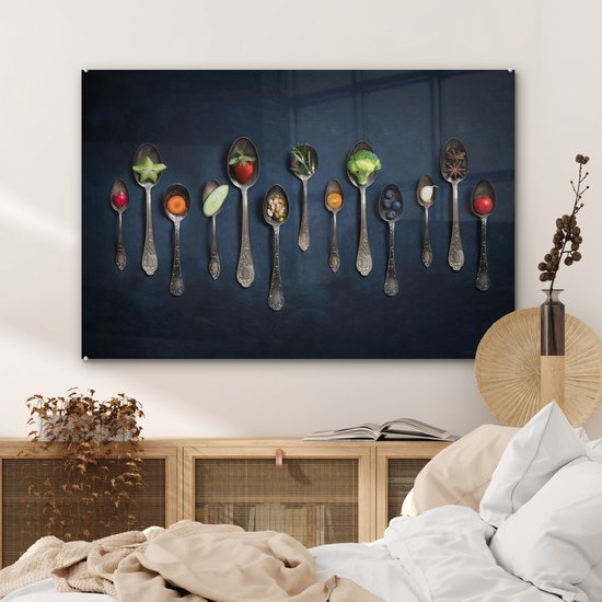 Peinture sur Verre - Herbes sur Cuillères en Argent - 120x80 cm - Peintures sur Verre Peintures - Photo sur Glas