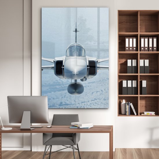 MuchoWow® Peinture sur verre 120x180 cm - Peinture acrylique sur verre - Avion de chasse volant de face - Photo sur verre - Peintures