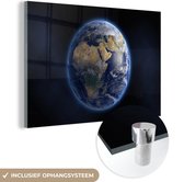 MuchoWow® Glasschilderij 90x60 cm - Schilderij acrylglas - Aarde - Ruimte - Planeet - Foto op glas - Schilderijen
