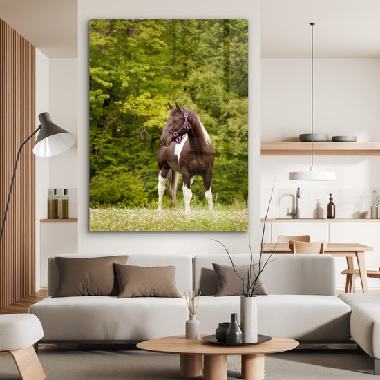 MuchoWow® Peinture sur verre 120x160 cm - Peinture sur verre acrylique - Cheval - Arbres - Fleurs - Photo sur verre - Peintures