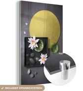 MuchoWow® Glasschilderij 60x90 cm - Schilderij acrylglas - Flat lay zen tuin - Foto op glas - Schilderijen