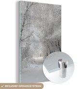 MuchoWow® Glasschilderij 60x90 cm - Schilderij acrylglas - Bomen - Sneeuw - Winter - Foto op glas - Schilderijen