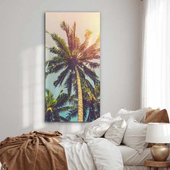 MuchoWow® Peinture sur verre 80x160 cm - Peinture sur verre acrylique - Palmier - Été - Tropical - Soleil - Photo sur verre - Peintures