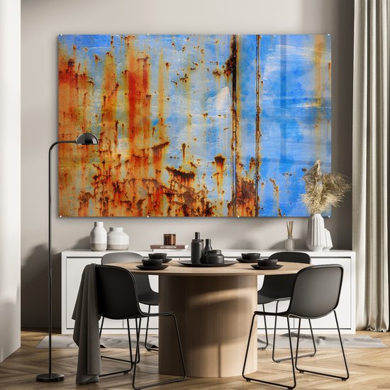 MuchoWow® Glasschilderij 180x120 cm - Schilderij acrylglas - Staal - Roest - Vintage - Foto op glas - Schilderijen