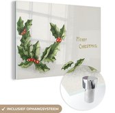 MuchoWow® Glasschilderij 150x100 cm - Schilderij acrylglas - Kerst - Hulst - Kerstversiering - Foto op glas - Schilderijen
