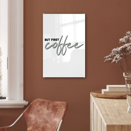 Peinture sur Verre - Café - Citations - Zwart - Wit - 40x60 cm - Peintures sur Verre Peintures - Photo sur Glas