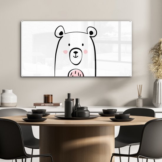 MuchoWow® Peinture sur verre 80x40 cm - Peinture sur verre acrylique - Ours - Enfants - Wit - Photo sur verre - Peintures