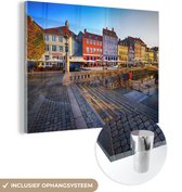 MuchoWow® Glasschilderij 160x120 cm - Schilderij acrylglas - Huizen - Kopenhagen - Haven - Foto op glas - Schilderijen