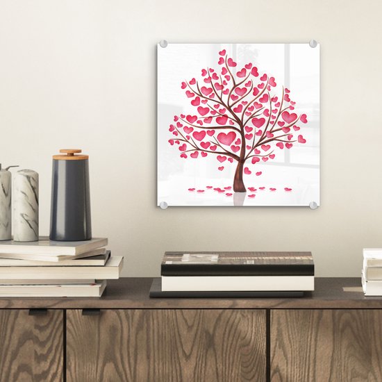 Peinture sur verre - un arbre avec des coeurs - 20x20 cm - Peintures sur Verre Peintures - Photo sur Glas