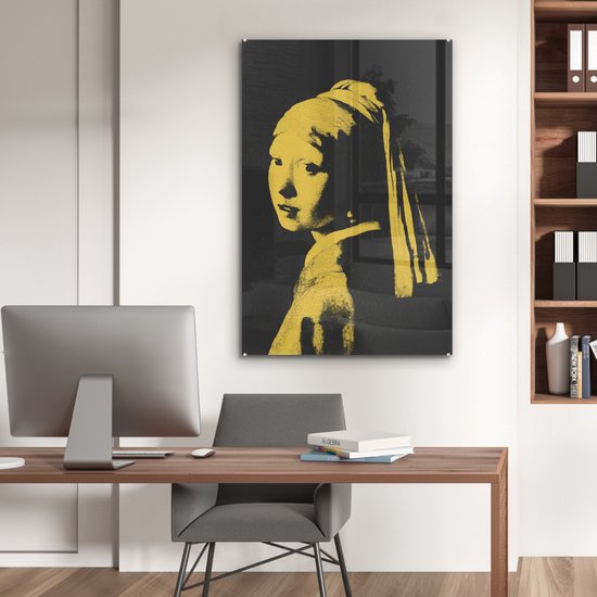 MuchoWow® Peinture sur Verre - Fille à la Perle - Johannes Vermeer - Jaune - 60x90 cm - Peintures sur Verre Acrylique - Photo sur Glas