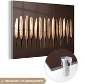 Peinture sur verre - Plumes dorées sur fond marron - 120x80 cm - Peintures Plexiglas
