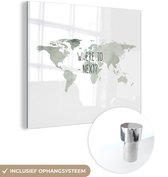 MuchoWow® Glasschilderij 20x20 cm - Schilderij acrylglas - Wereldkaart - Tekst - Grijs - Foto op glas - Schilderijen