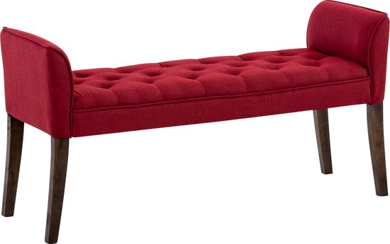 Canapé d'entrée Luxe de style Chesterfield Anton - Tissu - Rouge - 128 cm - Canapé - Canapé de couloir - Banc de salle à manger