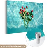 MuchoWow® Glasschilderij 120x80 cm - Schilderij acrylglas - Rozen - Water - Bloemen - Foto op glas - Schilderijen