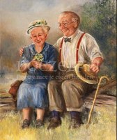 Diamond Painting Verliefde opa en oma 30x40cm. (Volledige bedekking - Vierkante steentjes) diamondpainting inclusief tools