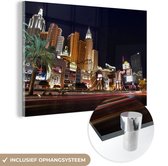MuchoWow® Glasschilderij 150x100 cm - Schilderij glas - Strip - Las Vegas - Straat - Foto op acrylglas - Schilderijen