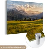 MuchoWow® Glasschilderij 90x60 cm - Schilderij acrylglas - Alpen - Zonsondergang - Berg - Foto op glas - Schilderijen