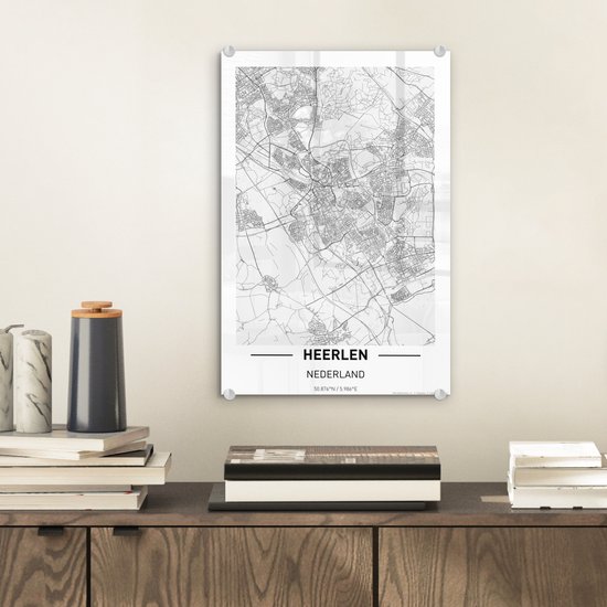 MuchoWow® Peinture sur verre 20x30 cm - Peinture acrylique sur verre - Plan de la ville de Heerlen - Photo sur verre - Peintures - Carte