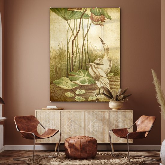 MuchoWow® Peinture sur verre - Oiseaux antiques imprimés oiseaux élégants - 120x160 cm - Peintures sur verre acrylique - Photo sur Glas