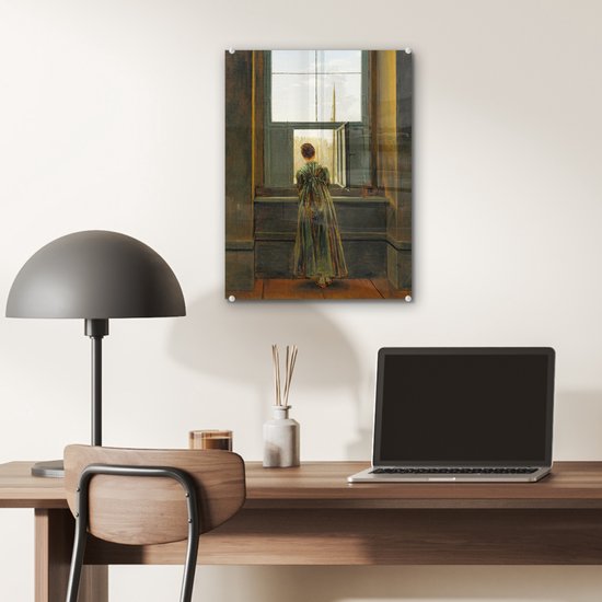 MuchoWow® Peinture sur Verre - Femme à la Fenêtre - Peinture de Caspar David Friedrich - 30x40 cm - Peintures sur Verre Acrylique - Photo sur Glas
