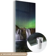 MuchoWow® Glasschilderij 20x40 cm - Schilderij acrylglas - Noorderlicht - Waterval - IJsland - Natuur - Foto op glas - Schilderijen