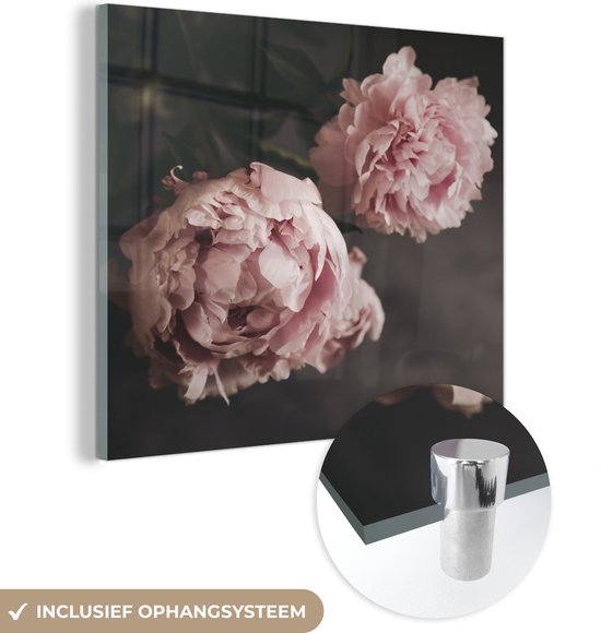 Glasschilderij - Uitgebloeide roze pioenrozen - Plexiglas Schilderijen