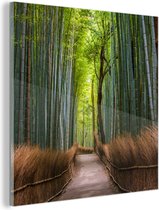 MuchoWow® Glasschilderij 20x20 cm - Schilderij acrylglas - Bamboebos van Arashiyama in Japan wandelpad - Foto op glas - Schilderijen