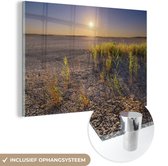 MuchoWow® Glasschilderij 30x20 cm - Schilderij acrylglas - Droge woestijn met plantjes fotoprint - Foto op glas - Schilderijen