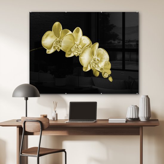 MuchoWow® Peinture sur verre 120x90 cm - Peinture sur verre acrylique - Les orchidées colorées sur fond noir - Photo sur verre - Peintures
