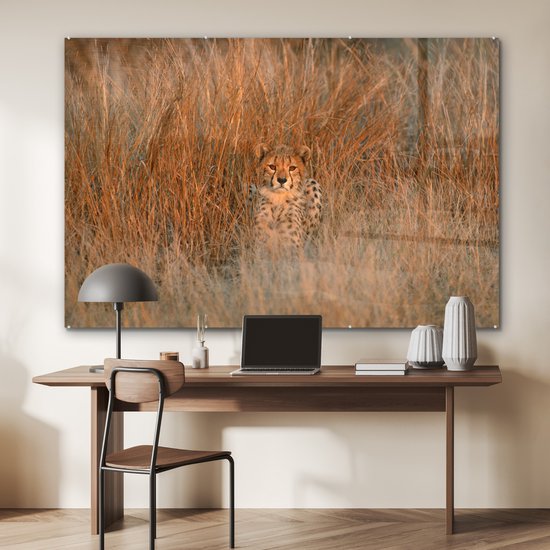 MuchoWow® Peinture sur verre 150x100 cm - Peinture sur verre acrylique - Cheetah - Camouflage - Herbe - Photo sur verre - Peintures