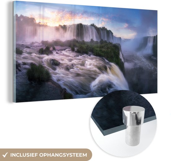 MuchoWow® Glasschilderij 120x60 cm - Schilderij acrylglas - Iguaçu watervallen zijn de grootste watervallen ter wereld - Foto op glas - Schilderijen