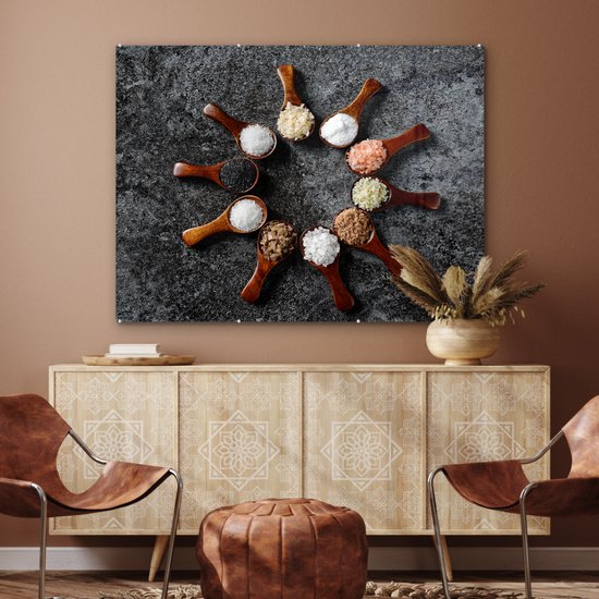 MuchoWow® Peinture sur verre 120x90 cm - Peinture sur verre acrylique - Cuillère - Herbes - Épices - Cuisine - Industriel - Photo sur verre - Peintures