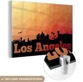 MuchoWow® Glasschilderij 120x80 cm - Schilderij acrylglas - Los Angeles - Skyline - Amerika - Foto op glas - Schilderijen